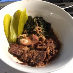 Coconut Beef w Collards and Pickle